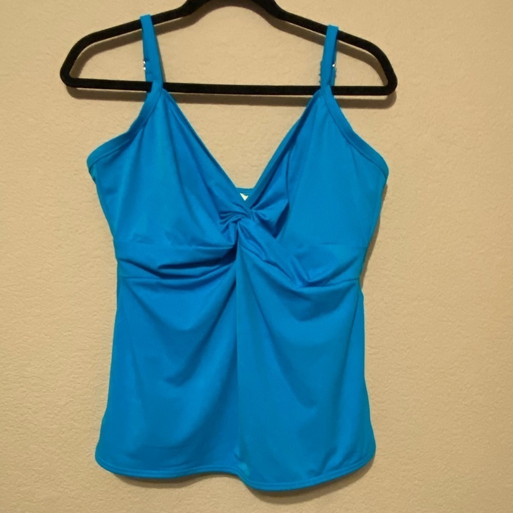MIRACLESUIT‎ Women’s Solid Love Knot Tankini Swim Top Teal Blue 18D underwire